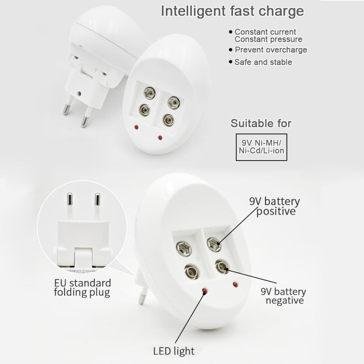 9V L-ion Rechargeable Battery 6F22 9V Lithium Batteries Charger(EU Plug) - Charger & Converter by PMC TechLife | Online Shopping South Africa | PMC TechLife