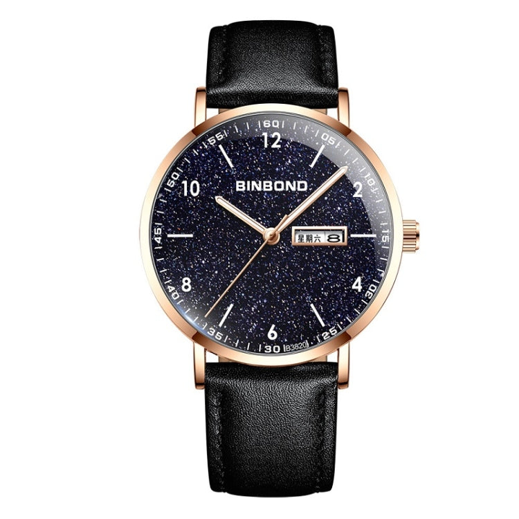 BINBOND B3820 Men Simple Luminous Quartz Watch Student Trendstarry Starry Sky Pattern Watch(Black Leather Rose Shell Rose Nails) - free shipping - PMC TechLife - Order now!
