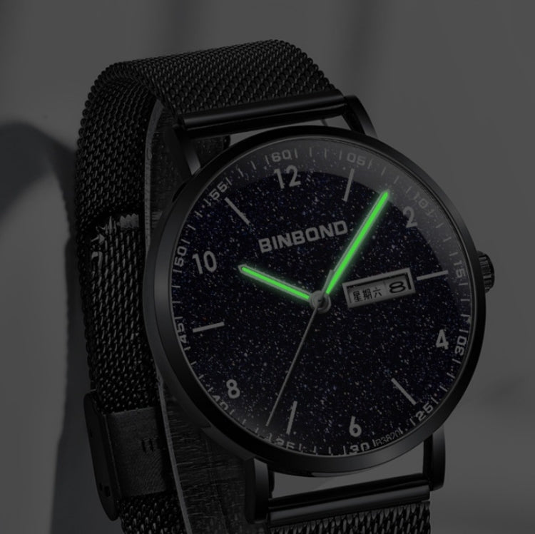 BINBOND B3820 Men Simple Luminous Quartz Watch Student Trendstarry Starry Sky Pattern Watch(Black Leather Black Shell White Nails) - free shipping - PMC TechLife - Order now!
