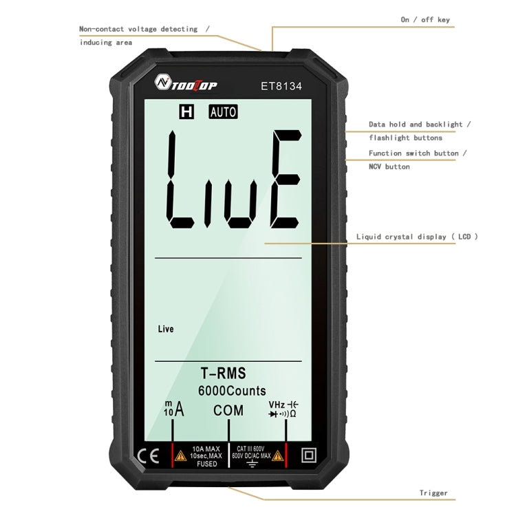 TOOLTOP ET8134 4.7 Inch LCD Full-Screen Multimeter With Color Change Alarm Function - Digital Multimeter by PMC Jewellery | Online Shopping South Africa | PMC Jewellery | Buy Now Pay Later Mobicred