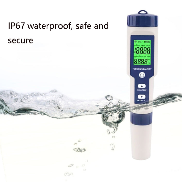 EZ-9909 PH/Salinity/Temperature/TDS/EC 5-in-1 Test Pen Multifunctional Water Quality Detector - PH & Moisture Meter by PMC Jewellery | Online Shopping South Africa | PMC Jewellery | Buy Now Pay Later Mobicred