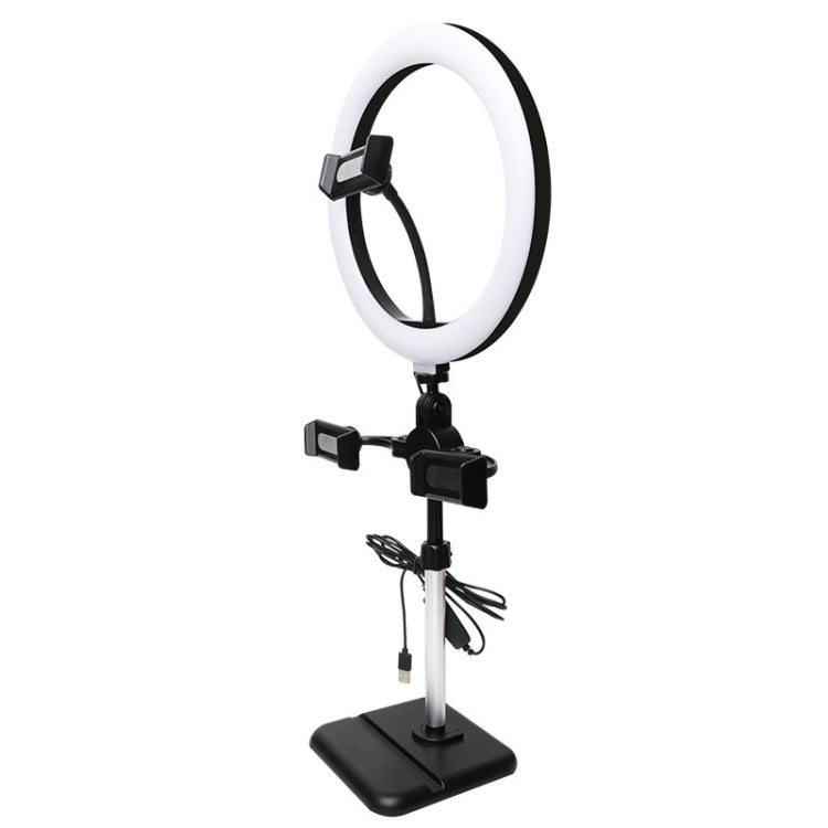 Telescopic Adjustment Live Frame Desktop Tablet Mobile Phone Bracket, Specification: K07 Three-seat With Fill Light  (Black) - Stand by PMC Jewellery | Online Shopping South Africa | PMC Jewellery | Buy Now Pay Later Mobicred