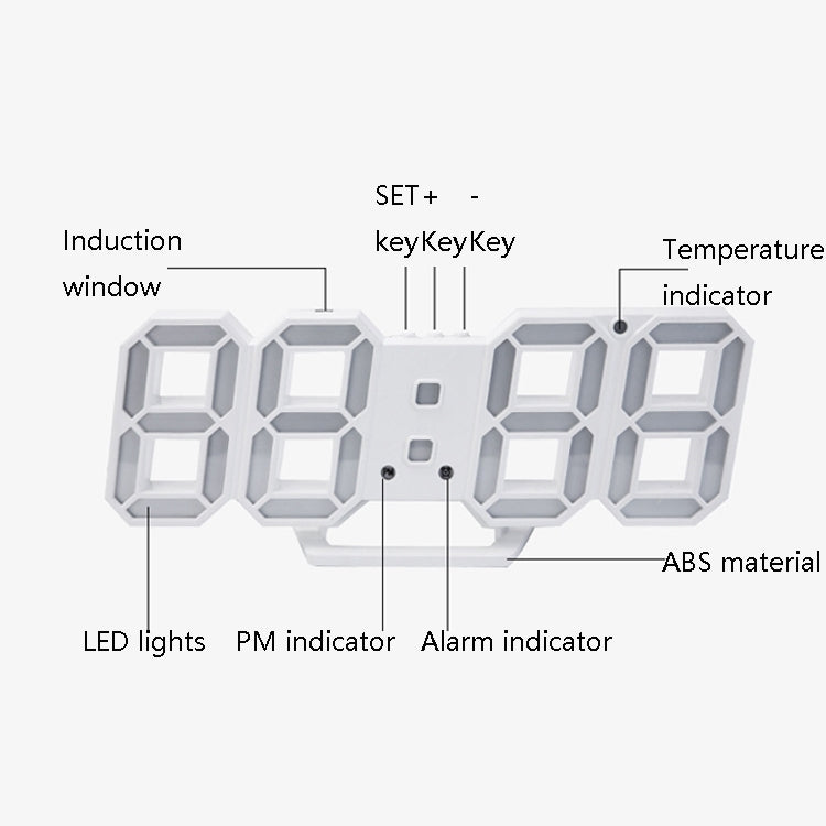 6609 3D Stereo LED Alarm Clock Living Room 3D Wall Clock, Colour: Black Frame Blue Light - Alarm Clocks by PMc TechLife | Online Shopping South Africa | PMc TechLife | Buy Now Pay Later Mobicred