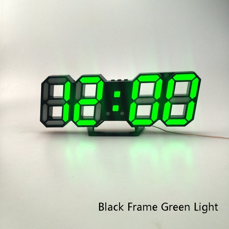 6609 3D Stereo LED Alarm Clock Living Room 3D Wall Clock, Colour: Black Frame Green Light - Alarm Clocks by PMc TechLife | Online Shopping South Africa | PMc TechLife | Buy Now Pay Later Mobicred