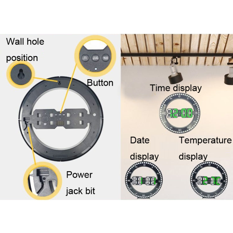 DS-3688L Living Room 3D Wall Clock Big Screen LED Electronic Clock, Colour: Second Light Black+Green - Wall Clock by PMc TechLife | Online Shopping South Africa | PMc TechLife | Buy Now Pay Later Mobicred
