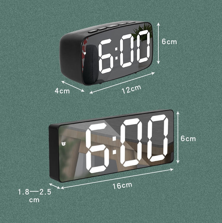 Mirror Bedside Alarm Clock Battery Plug-In Dual-Purpose LED Clock, Colour: Rectangular White Shell (Mirror Green Light) - Alarm Clocks by PMc TechLife | Online Shopping South Africa | PMc TechLife | Buy Now Pay Later Mobicred