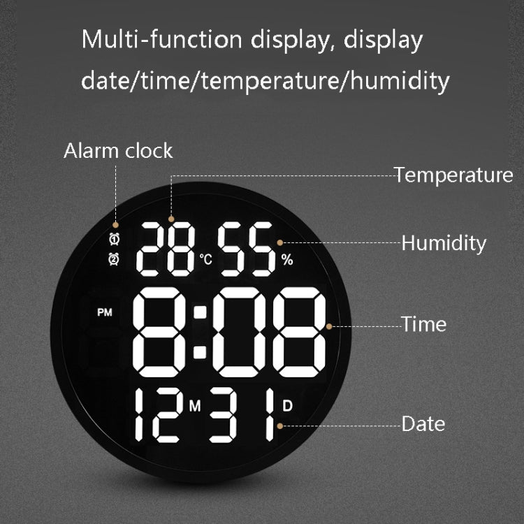 6620 12 Inch LED Simple Wall Clock Living Room Round Silent Digital Temperature And Humidity Electronic Clock(Black Frame EU Plug) - Wall Clock by PMC TechLife | Online Shopping South Africa | PMC TechLife