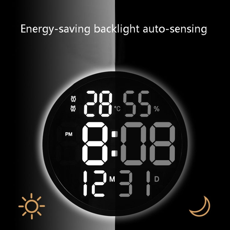 6620 12 Inch LED Simple Wall Clock Living Room Round Silent Digital Temperature And Humidity Electronic Clock(Black Frame EU Plug) - Wall Clock by PMC TechLife | Online Shopping South Africa | PMC TechLife