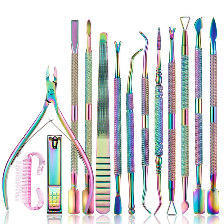 14 In 1 FABIYAN Color Titanium Nail Art Tool Set Dead Skin Shears Steel Push Nail File Pliers - Nail Clipper by PMC Jewellery | Online Shopping South Africa | PMC Jewellery | Buy Now Pay Later Mobicred