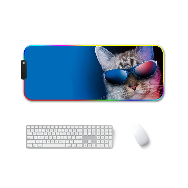 250x350x3mm F-01 Rubber Thermal Transfer RGB Luminous Non-Slip Mouse Pad(Glasses Cat) - Mouse Pads by PMC Jewellery | Online Shopping South Africa | PMC Jewellery | Buy Now Pay Later Mobicred