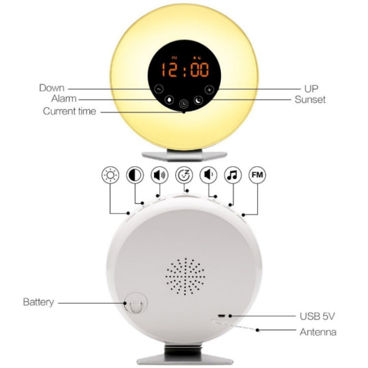 Simulated Sunrise And Sunset Sleep Light Alarm Clock with FM Radio(UK Plug) - Alarm Clocks by PMc TechLife | Online Shopping South Africa | PMc TechLife | Buy Now Pay Later Mobicred