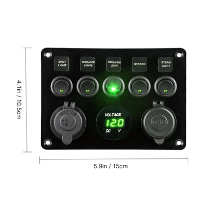 RV Yacht Car Combination Cat Eye Switch Dual USB Car Charging Control Panel With Voltmeter (Green Light) - Car Switches by PMC Jewellery | Online Shopping South Africa | PMC Jewellery | Buy Now Pay Later Mobicred