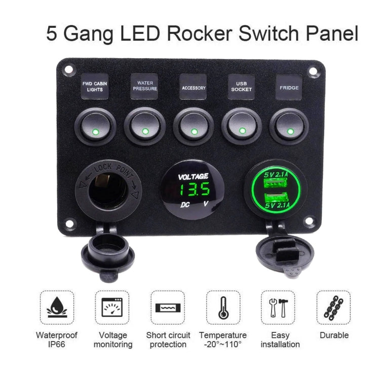 RV Yacht Car Combination Cat Eye Switch Dual USB Car Charging Control Panel With Voltmeter (Green Light) - Car Switches by PMC Jewellery | Online Shopping South Africa | PMC Jewellery | Buy Now Pay Later Mobicred