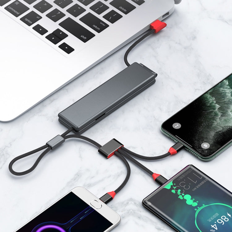 Oatsbasf 03083 Portable Multi-Function Micro USB + USB-C / Type-C + 8 Pin 3 in 1 Charging Cable(Gray) - Multifunction Cable by OATSBASF | Online Shopping South Africa | PMC Jewellery | Buy Now Pay Later Mobicred