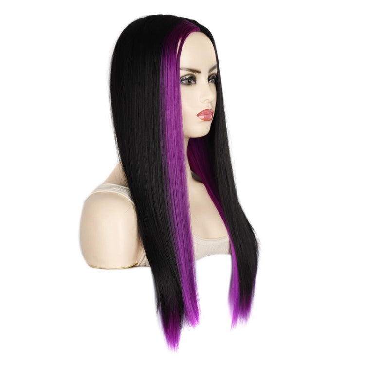 Fashion Medium Haircut Side Bangs Highlight Color Long Straight Wig(Black Light Purple) - free shipping - PMC TechLife - Order now!