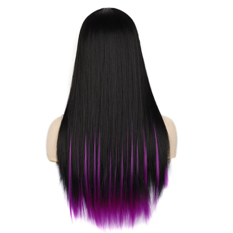 Fashion Medium Haircut Side Bangs Highlight Color Long Straight Wig(Black Light Purple) - free shipping - PMC TechLife - Order now!
