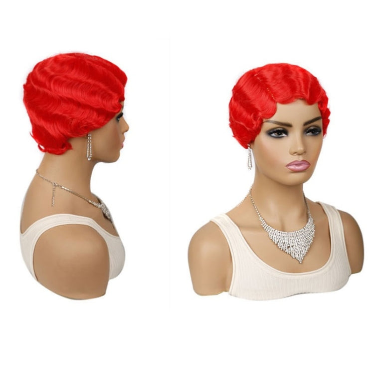 Ladies Short Hair Wig Retro Water Wave Curly Wig(Red #) - free shipping - PMC TechLife - Order now!
