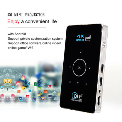 C6 1G+8G Android System Intelligent DLP HD Mini Projector Portable Home Mobile Phone Projector， AU Plug (Black) - Mini Projector by PMC Jewellery | Online Shopping South Africa | PMC Jewellery | Buy Now Pay Later Mobicred