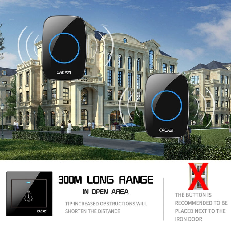 CACAZI H10 1 For 2 Home Wireless Music Doorbell without Battery, Plug:US Plug(Black) - Wireless Doorbell by CACAZI | Online Shopping South Africa | PMC TechLife | Buy Now Pay Later Mobicred