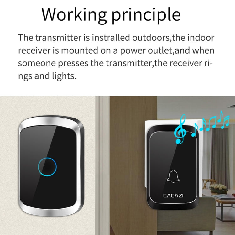 CACAZI A50 1 For 1 Wireless Music Doorbell without Battery, Plug:US Plug(Black) - Wireless Doorbell by CACAZI | Online Shopping South Africa | PMC TechLife | Buy Now Pay Later Mobicred