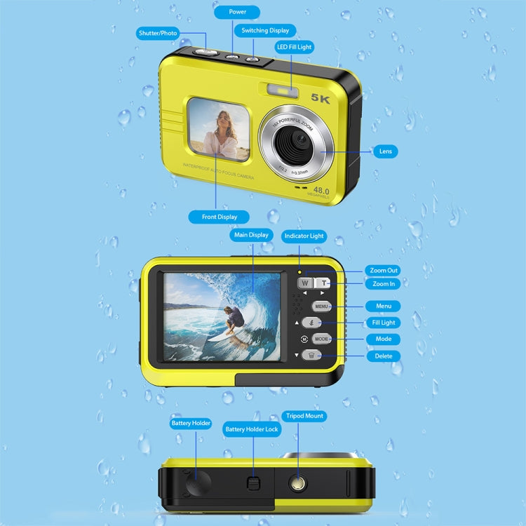 WDC901 3.5m Waterproof 48MP HD Dual Screen Outdoor Sports Digital Camera EU Plug(Blue) - Children Cameras by PMC Jewellery | Online Shopping South Africa | PMC Jewellery | Buy Now Pay Later Mobicred