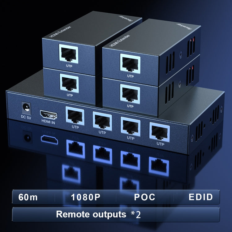 60m 1x4 HDMI Splitter POC Distribution Extender Supports 1080P@60Hz, Plug: UK Plug - free shipping - PMC Jewellery - Order now!