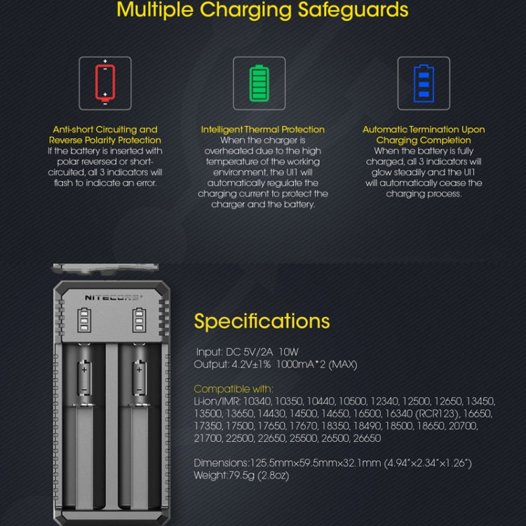 NITECORE Dual Slot Smart Charger(UI2) - Charger & Converter by NITECORE | Online Shopping South Africa | PMC Jewellery | Buy Now Pay Later Mobicred