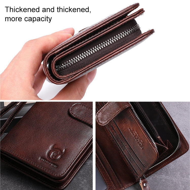 BULL CAPTAIN 028 Long Buckle Retro Cowhide Multi-Function Wallet (Coffee) - Wallets by BULL CAPTAIN | Online Shopping South Africa | PMC Jewellery | Buy Now Pay Later Mobicred