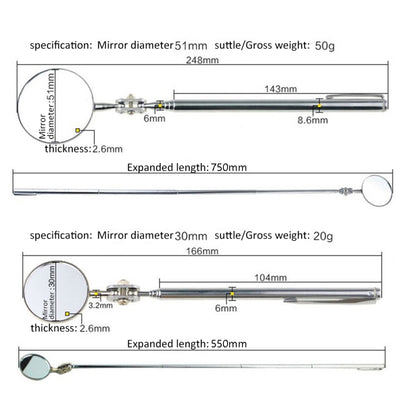 Car Repair Detection Mirror Universal Folding Telescopic Mirror Welding Chassis Inspection Mirror, Model: Silver 50mm - Inspection Tools by PMC Jewellery | Online Shopping South Africa | PMC Jewellery | Buy Now Pay Later Mobicred