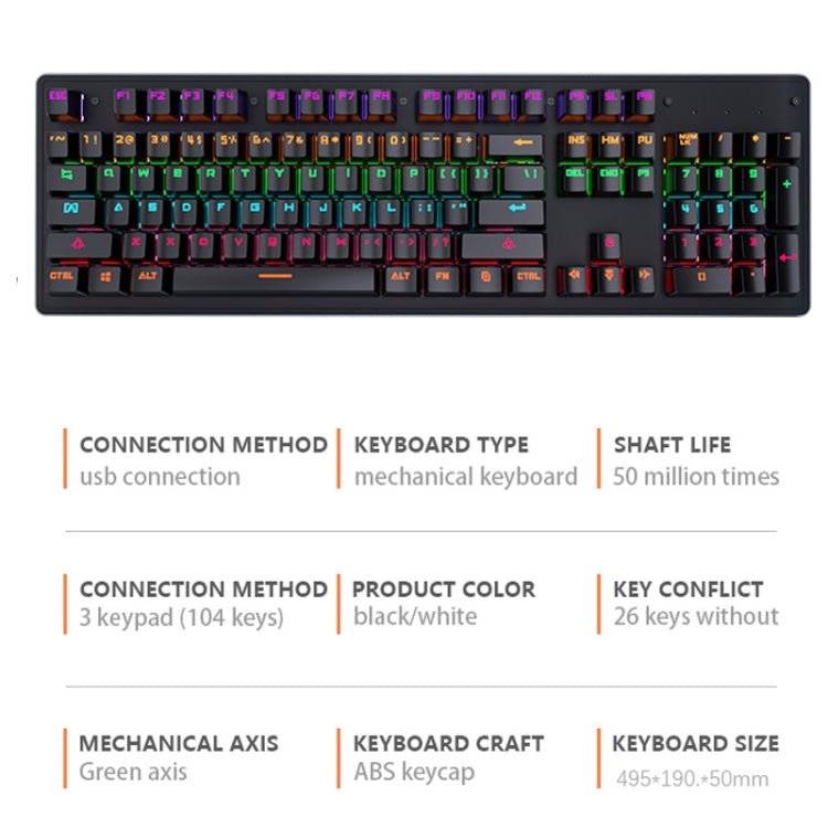 LEAVEN K880 104 Keys Gaming Green Axis Office Computer Wired Mechanical Keyboard, Cabel Length:1.6m(Black) - free shipping - PMC Jewellery - Order now!