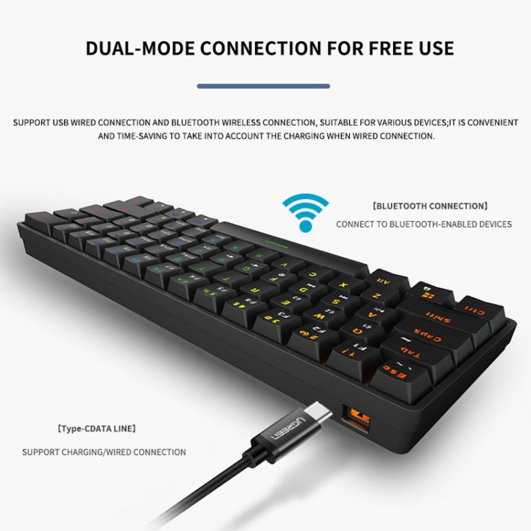 LEAVEN K28 61 Keys Gaming Office Computer RGB Wireless Bluetooth + Wired Dual Mode Mechanical Keyboard, Cabel Length:1.5m, Colour: Tea Axis (White) - free shipping - PMC Jewellery - Order now!
