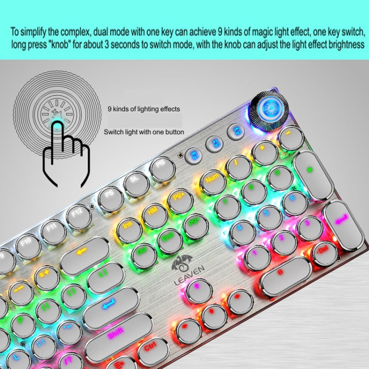 LEAVEN K990 Knob Version 104 Keys Office Computer Game Mechanical Green Axis Wired Keyboard, Cabel Length:1.8m(White) - free shipping - PMC Jewellery - Order now!