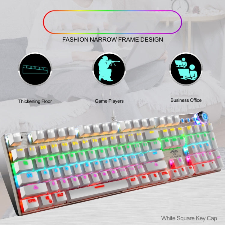 LEAVEN K990 Knob Version 104 Keys Office Computer Game Mechanical Green Axis Wired Keyboard, Cabel Length:1.8m(White) - free shipping - PMC Jewellery - Order now!