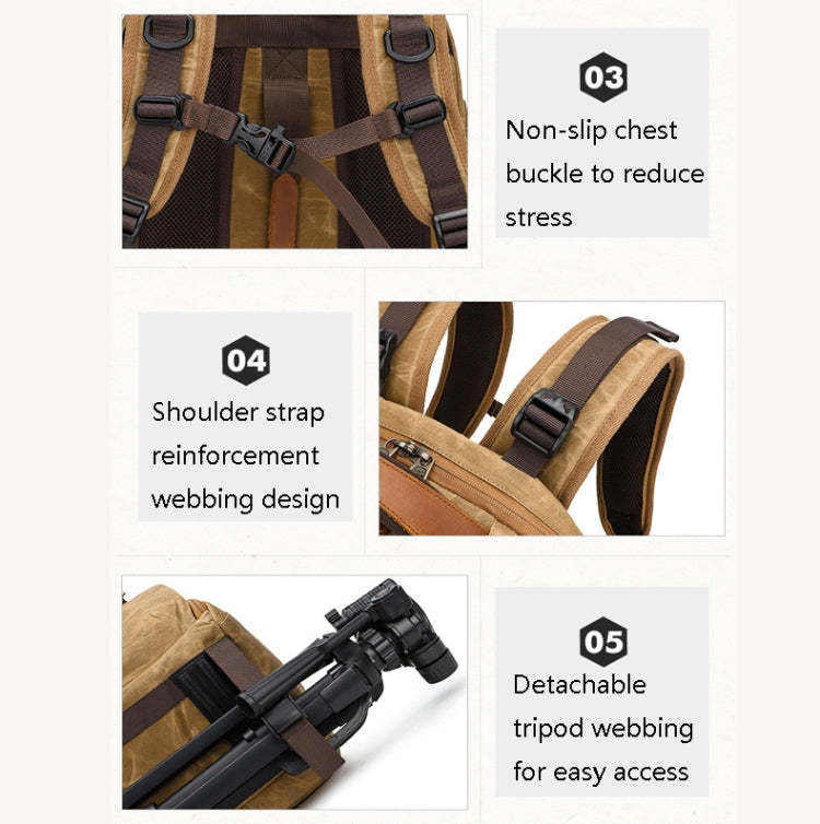 K805 Waterproof Batik Canvas Camera Backpack Outdoor Liner Shoulder Photography Bag(Soil Yellow) - Backpack by PMC TechLife | Online Shopping South Africa | PMC TechLife | Buy Now Pay Later Mobicred