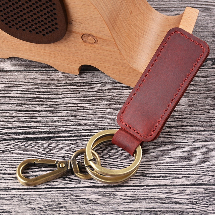 2 PCS Handmade Crazy Horse Leather Retro Keychain Car Couple Keychain, Specification: Double Ring(Wine Red) - Key Rings by PMC TechLife | Online Shopping South Africa | PMC TechLife | Buy Now Pay Later Mobicred