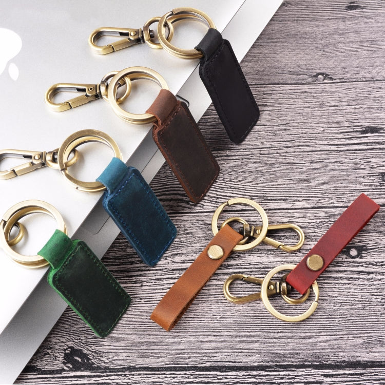 2 PCS Handmade Crazy Horse Leather Retro Keychain Car Couple Keychain, Specification: Double Ring(Wine Red) - Key Rings by PMC TechLife | Online Shopping South Africa | PMC TechLife | Buy Now Pay Later Mobicred