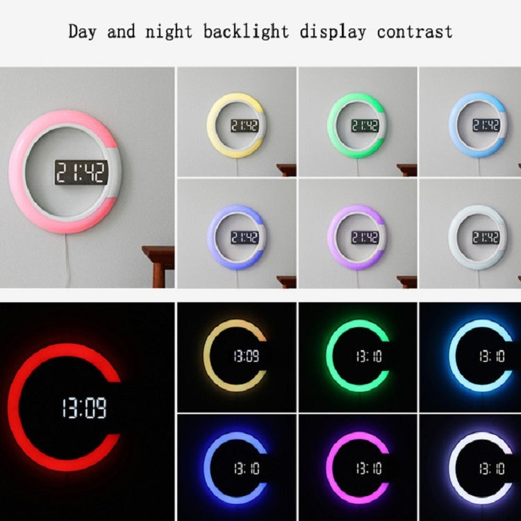 LED Mirror Hollow Wall Clock 7-color Switch Electronic Digital Display Wall Clock(White) - Wall Clock by PMc TechLife | Online Shopping South Africa | PMc TechLife | Buy Now Pay Later Mobicred