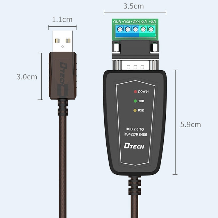 DTECH DT-5019 USB to RS485 / RS422 Conversion Cable, FT232 Chip, Length: 1.5m - free shipping - PMC TechLife - Order now!