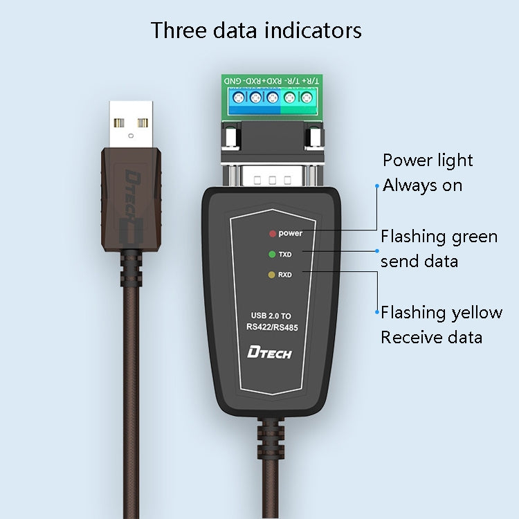 DTECH DT-5019 USB to RS485 / RS422 Conversion Cable, FT232 Chip, Length: 1.5m - free shipping - PMC TechLife - Order now!