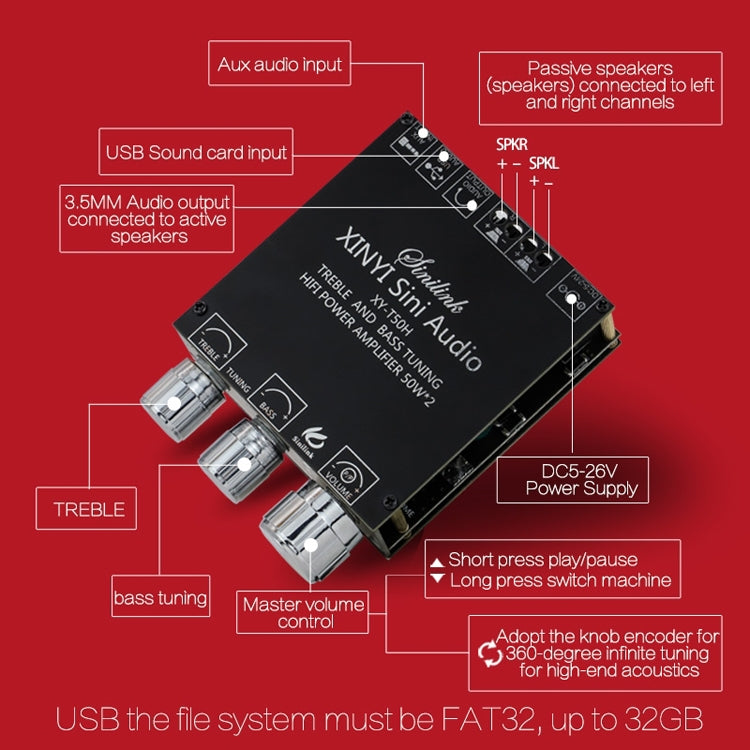 XINYI Sini T50H Bluetooth 5.0 With Pre-Stage High-Level Adjustment Stereo Digital Power Plate Module -  by PMC TechLife | Online Shopping South Africa | PMC TechLife