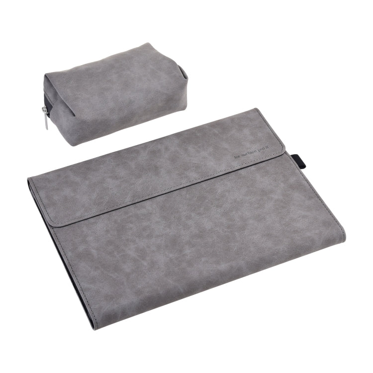 13 inch Leather Tablet Protective Case For Microsoft Surface Pro X, Color: Light Gray + Power Bag - free shipping - PMC Jewellery - Order now!