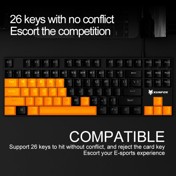 XUNFOX K80 87 Keys Wired Gaming Mechanical Illuminated Keyboard, Cable Length:1.5m(Gray Black) - free shipping - PMC Jewellery - Order now!