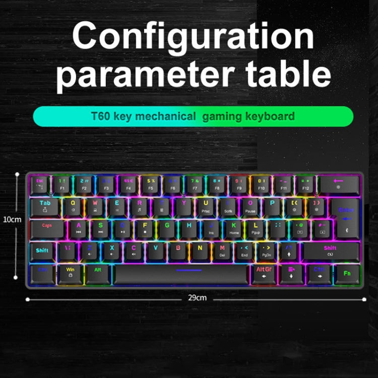 ZIYOU LANG T60 62-Key RGB Luminous Mechanical Wired Keyboard, Cable Length:1.5m(White Red Shaft) - Wired Keyboard by ZIYOU LANG | Online Shopping South Africa | PMC Jewellery | Buy Now Pay Later Mobicred