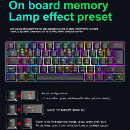 ZIYOU LANG T60 62-Key RGB Luminous Mechanical Wired Keyboard, Cable Length:1.5m(White Red Shaft) - Wired Keyboard by ZIYOU LANG | Online Shopping South Africa | PMC Jewellery | Buy Now Pay Later Mobicred