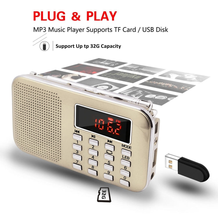 L-218AM  MP3 Radio Speaker Player Support TF Card USB with LED Flashlight Function(Gold) - Radio Player by PMC TechLife | Online Shopping South Africa | PMC TechLife | Buy Now Pay Later Mobicred