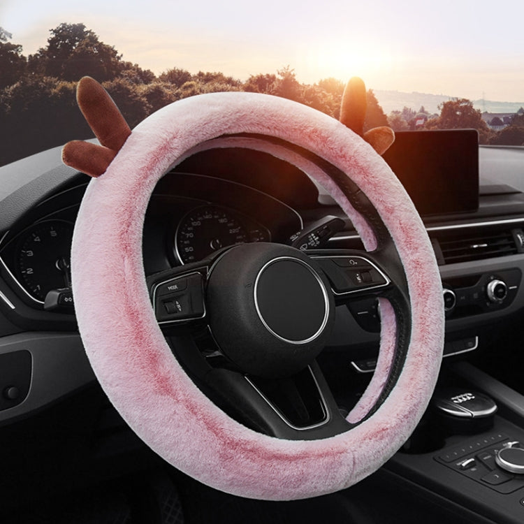 Antler Thick Plush Steering Wheel Cover, Style: D Type (Pink) - Steering Wheel Accessories by PMC TechLife | Online Shopping South Africa | PMC TechLife | Buy Now Pay Later Mobicred