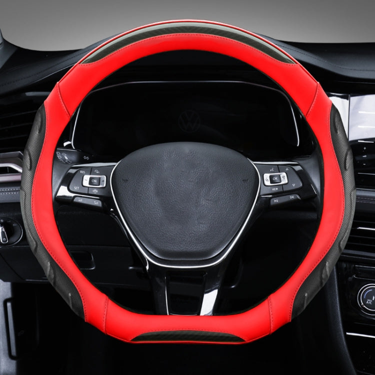 Leather Carbon Fiber Stitching Car Steering Wheel Set, Diameter: 38cm(Black Red D Shape) - Steering Wheel Accessories by PMC TechLife | Online Shopping South Africa | PMC TechLife | Buy Now Pay Later Mobicred