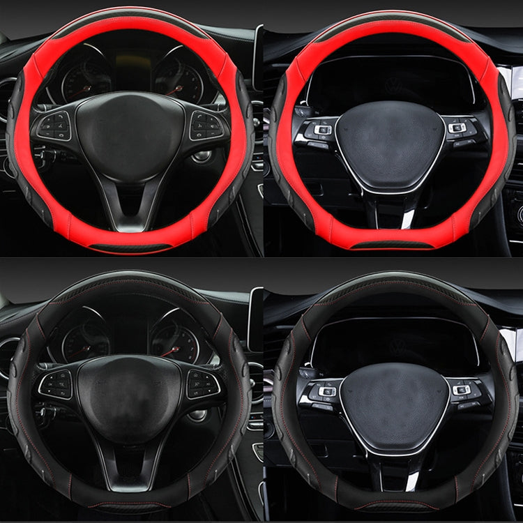 Leather Carbon Fiber Stitching Car Steering Wheel Set, Diameter: 38cm(Black Red D Shape) - Steering Wheel Accessories by PMC TechLife | Online Shopping South Africa | PMC TechLife | Buy Now Pay Later Mobicred