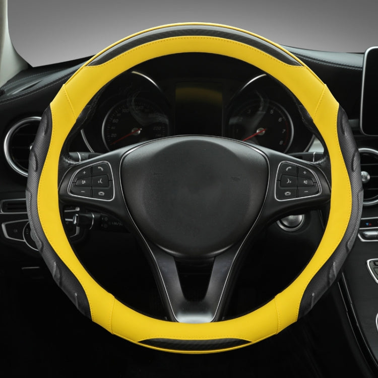 Leather Carbon Fiber Stitching Car Steering Wheel Set, Diameter: 38cm(Black Yellow Round) - Steering Wheel Accessories by PMC TechLife | Online Shopping South Africa | PMC TechLife | Buy Now Pay Later Mobicred