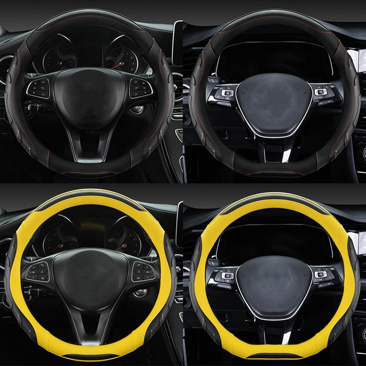 Leather Carbon Fiber Stitching Car Steering Wheel Set, Diameter: 38cm(Black Yellow Round) - Steering Wheel Accessories by PMC TechLife | Online Shopping South Africa | PMC TechLife | Buy Now Pay Later Mobicred